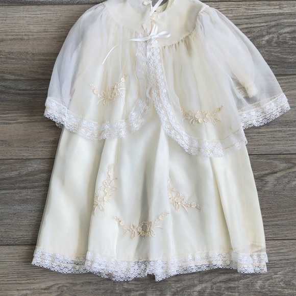 Vintage Baby/Child Baptism Christening Gown Sheer Organza Embroidery W/Shawl - Picture 1 of 16